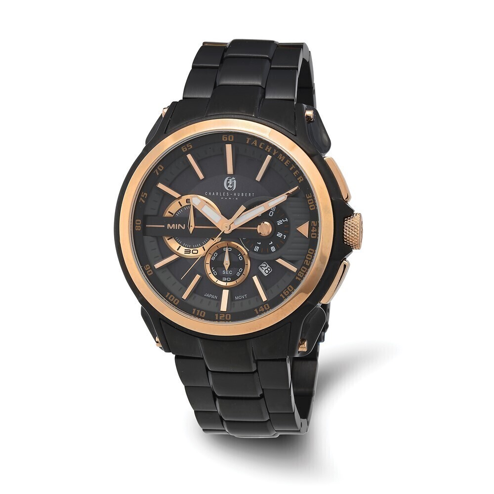 Kazi Luxury Charles Hubert Black IP-plated Stainless Steel Chronograph Black
